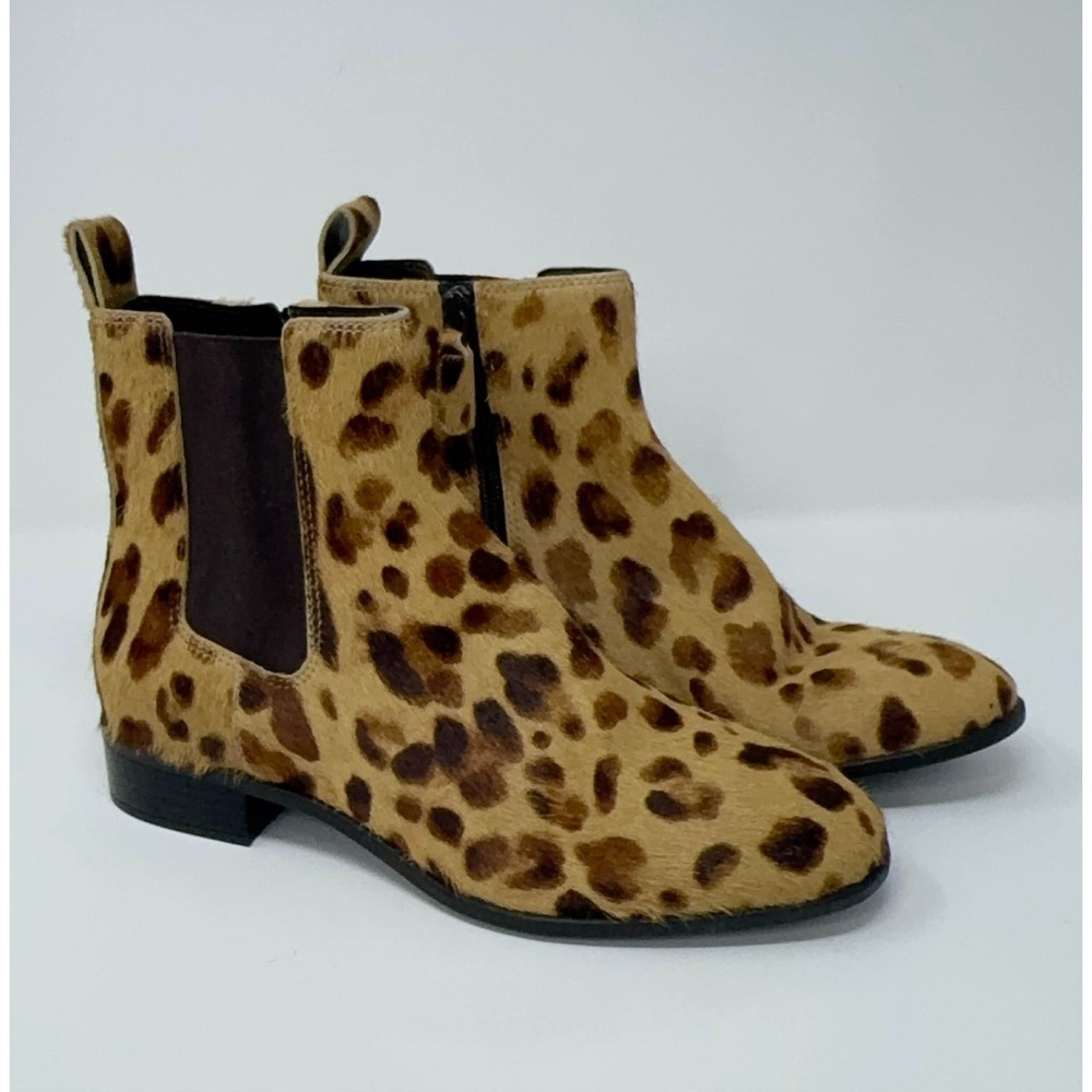 Vionic Rosa Leopard Ankle Boots Women's Size 7 Calf Hair Pull On Stretch Comfort